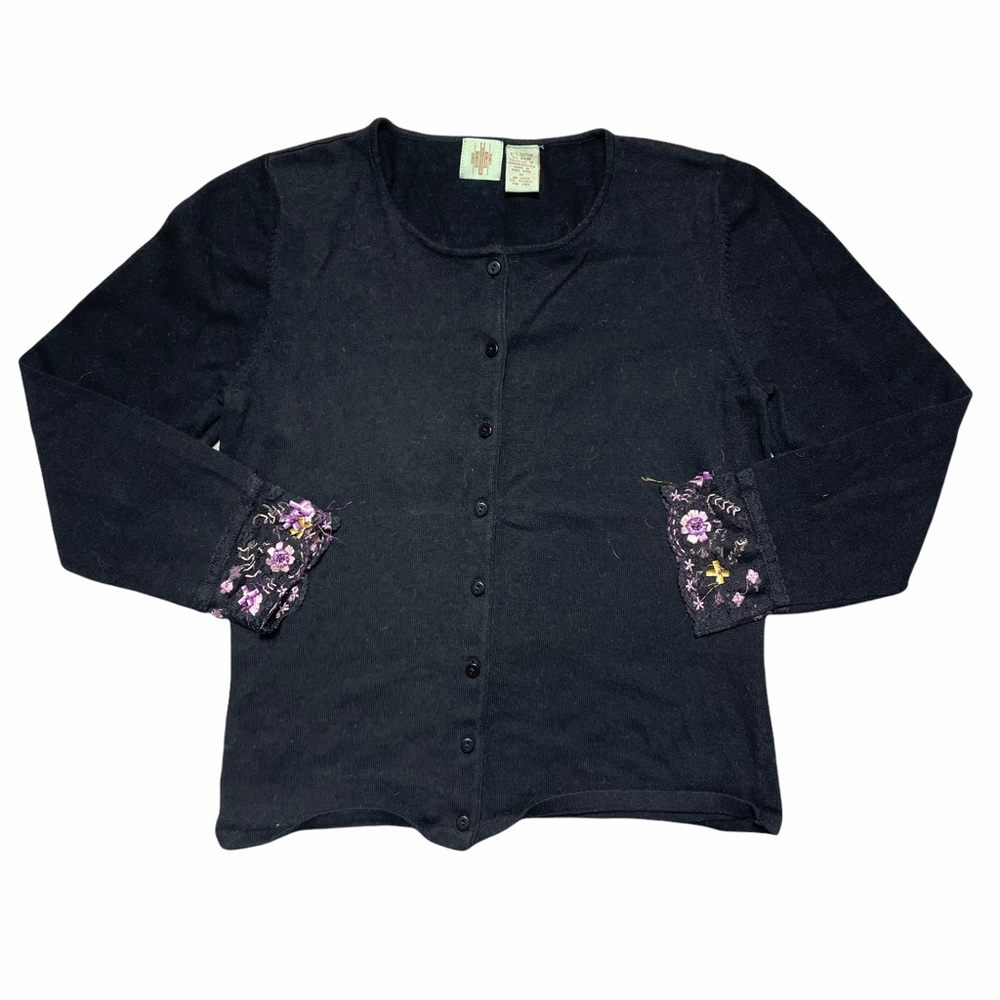 HWR Anthropologie Black Floral Button Up Cardigan